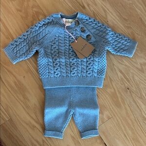NWT Boden Blue Cable Knit Baby Sweater and Pants Set 0-3m